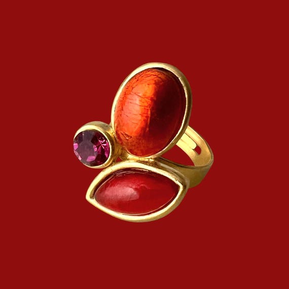 Ebb and Flow Statement Ring Baltic Gold Orange Fuchsia - elegant women's ring, handcrafted designer jewelry