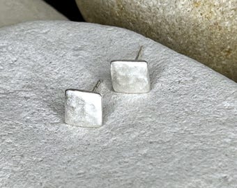Ebb and Flow Earrings North Sea Silver Square Small - Matte Silver Plated - Small Square Earrings