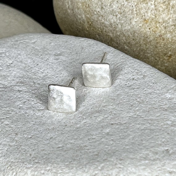 Ebb and Flow Earrings North Sea Silver Square Small - Matte Silver Plated - Small Square Earrings