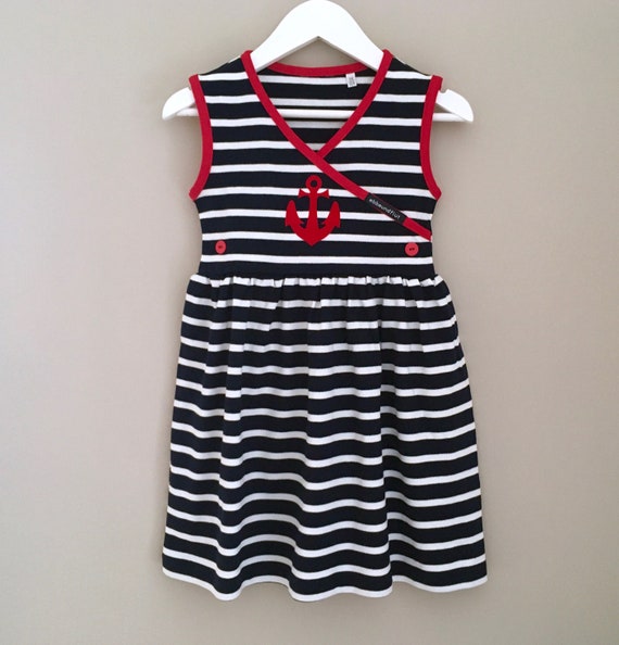 Dress anchor coastal girl ebb and flow® blue/white striped - anchor stripes, Breton dress girl, maritime children's dress anchor