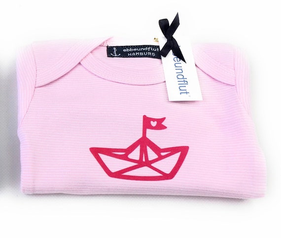 Ebb and flow baby body paper boat in pink and white striped - baby, long sleeve baby body paper ship, ebb and flow®