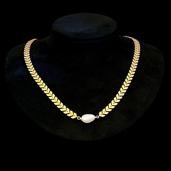 Ebb and flow necklace with freshwater pearl Palma - Boho necklace collier stainless steel pearl