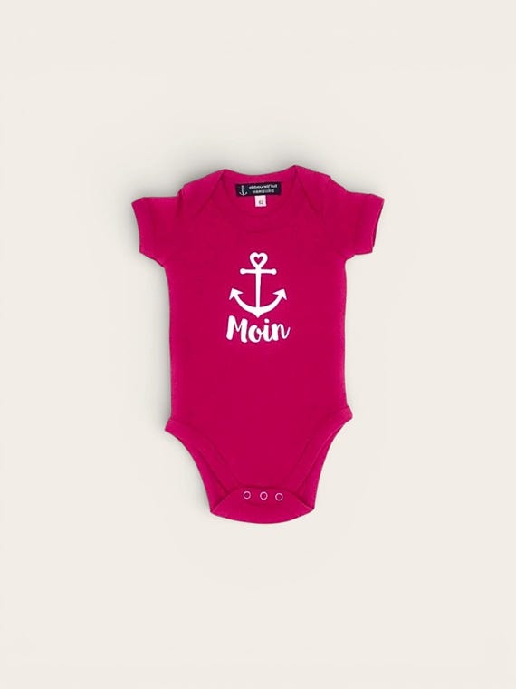 Ebb and Flow Baby Bodysuit "Moin" with Anchor, Pink - Baby Gift for Birth, Baby Romper "Moin", ebbe und flut®