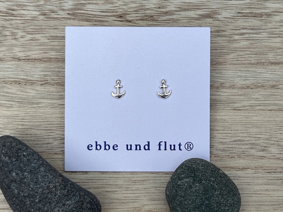 Ebb and Flow Anchor Silver Stud Earrings - Maritime Anchor Stud Earrings in 925 Sterling Silver by ebbe und flut®