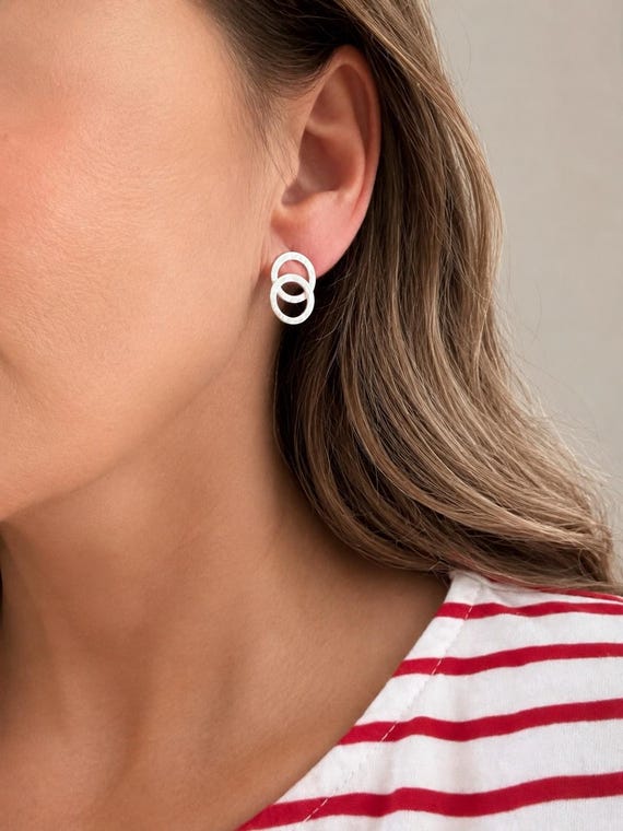 Tide Ring Stud Earrings - Nautical Stud Earrings in 925 Sterling Silver | Matte Silver | Textured Circles | Handmade Silver Jewelry
