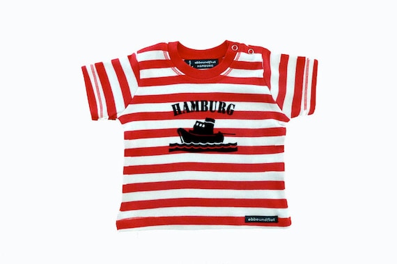 Maritimes baby-shirt tug Hamburg-fair-red/white striped, Hamburg gifts, gift for birth, souvenir, baby, toddler, flock