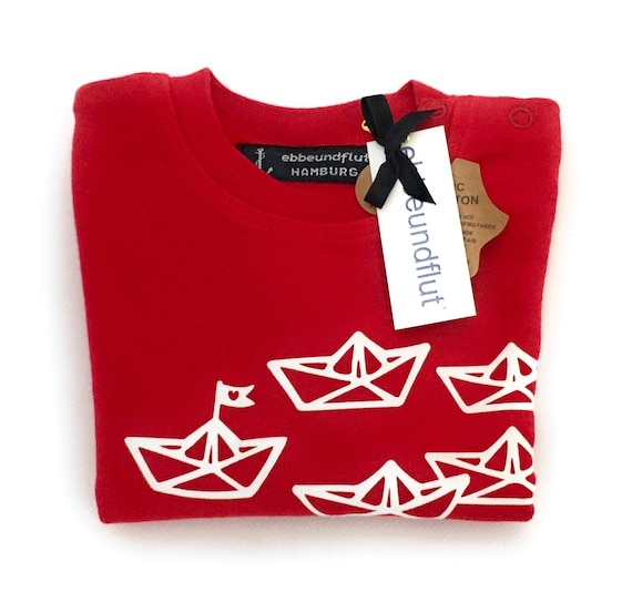 Ebb and Flow Long Sleeve Shirt "Paper Boat" red and white - Fair Trade & Organic - Shirt maritime boat, baby gift for birth, ebbe und flut®