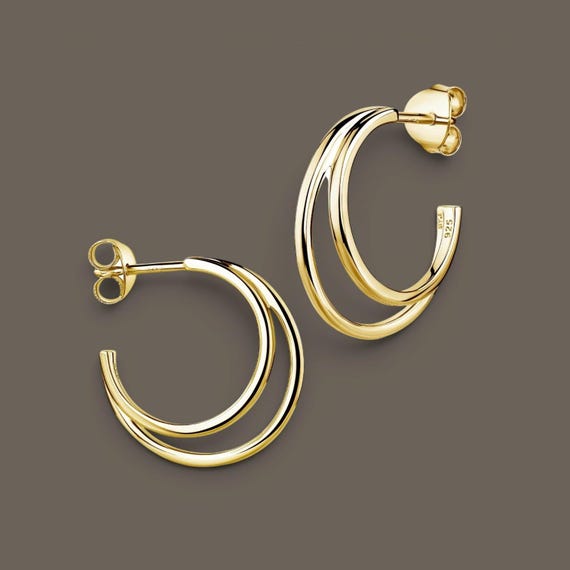 Double hoop stud earrings - Gold-plated 925 sterling silver - elegant earrings