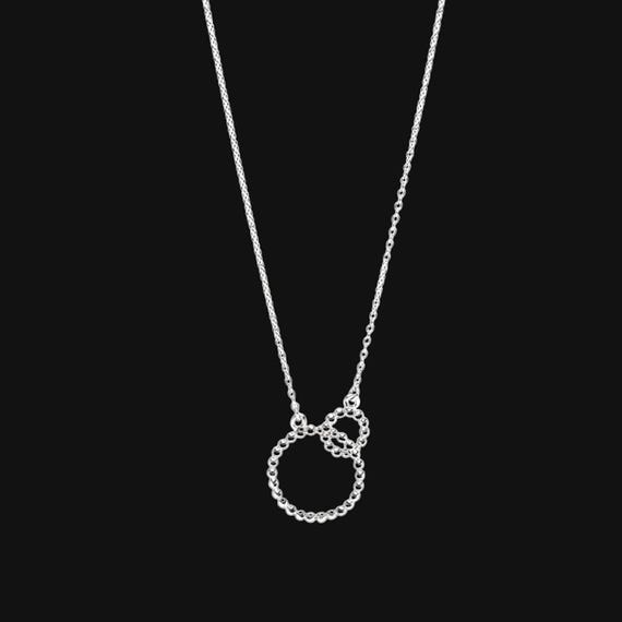 Halskette Ebbe und Flut Silber - Kette mit doppeltem Kugelkreis Anhänger, 925 Sterlingsilber rhodiniert maritimer Schmuck