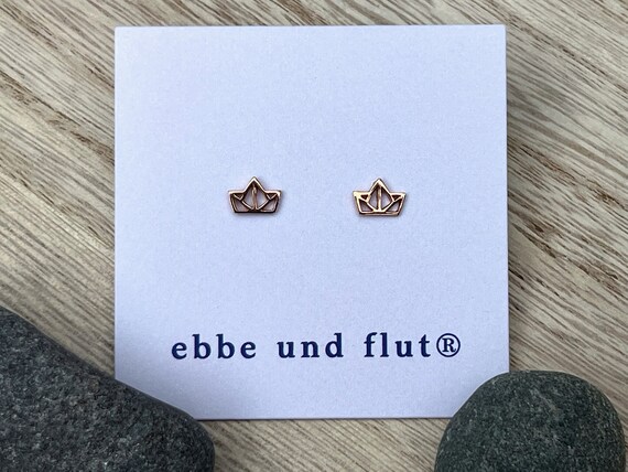 ebbe und flut Ohrstecker Papierschiffchen 925er Silber 18k rosévergoldetes Origami Papierboot - Ohrstecker Schiffchen ebbe und flut®