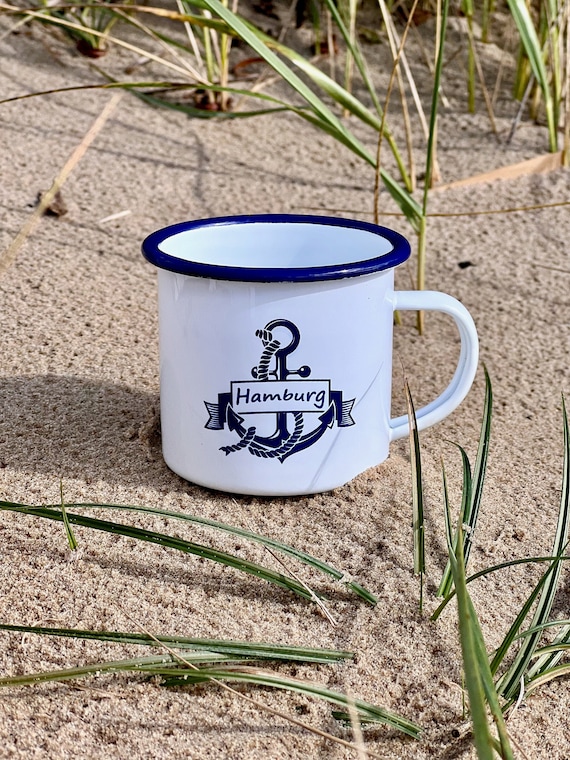 Ebb and flow enamel cup anchor Hamburg - maritime mug gift motif Hamburg printed cup