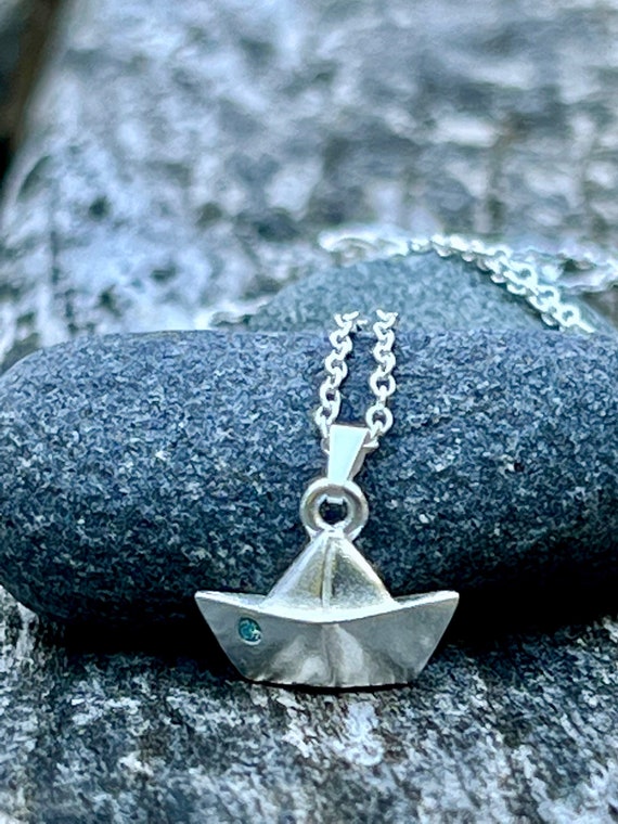 Ebb and flow necklace paper boat - maritime paper boat necklace stone aqua ebbe und flut®
