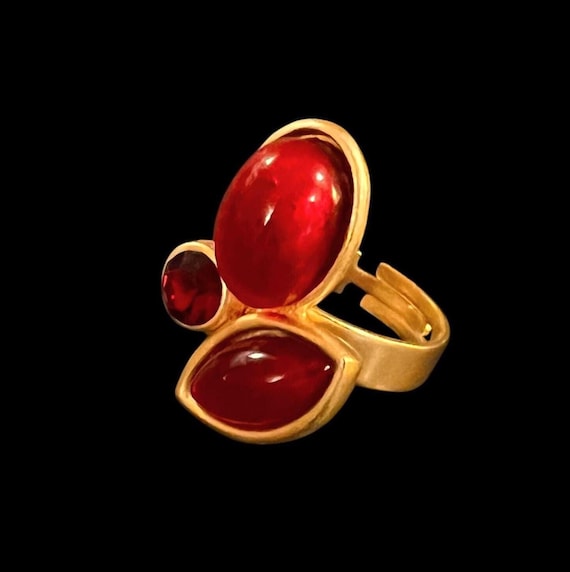 Ebb and Flow Statement Ring Baltic Gold Red - elegant women's ring, handcrafted designer jewelry