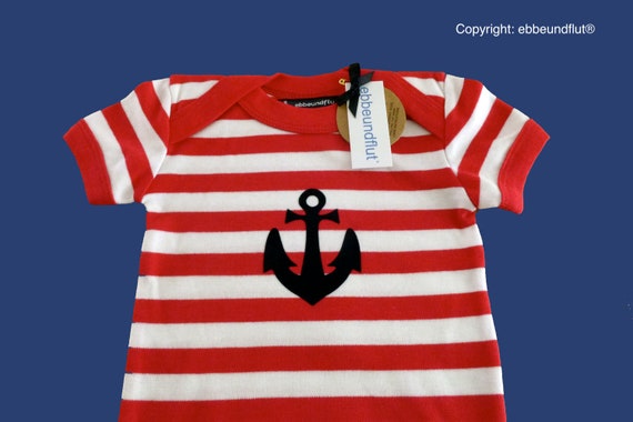 Maritime Baby-Body anchor Hamburg Red/white-fair trade-red white striped, gift for birth, baby, baby gift, baby romper suits anchor