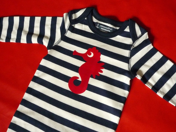 Baby Romper Seahorse - Fair Trade & Organic - Baby Gift for Birth, Maritime Baby Romper Seahorse, ebb and flow®