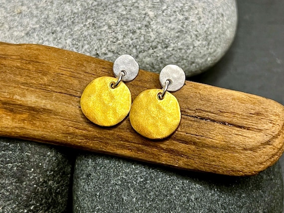Ebb and Flow Stud Earrings Kattegat Gold Silver - Round matte gold-plated, matte silver-plated - Earrings by ebbe und flut®