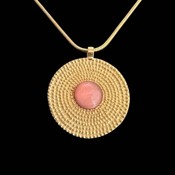 Ebb and Flow Necklace Ostseegold Aurelia Sunset red - Snake necklace 22K matt gold plated with round pendant glass stone with silver leaf