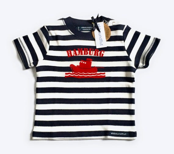 Ebb and flow baby shirt SCHLEPPER HAMBURG - blue and white striped, Hamburg gifts, maritime baby gift for birth