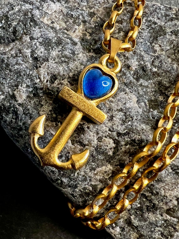 Necklace anchor gold with heart blue ebb and flow - maritime anchor, heart necklace stone gold blue ebb and flow®