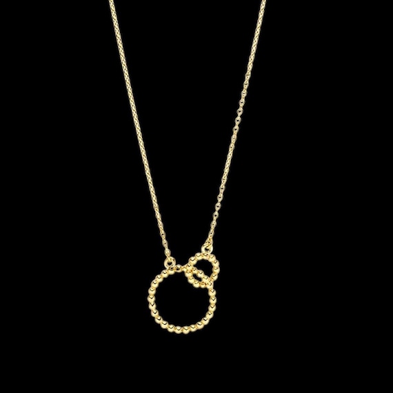 Halskette Ebbe und Flut Gold - Kette mit doppeltem Kugelkreis Anhänger, Vergoldeter maritimer Schmuck, minimalistische Damenhalskette