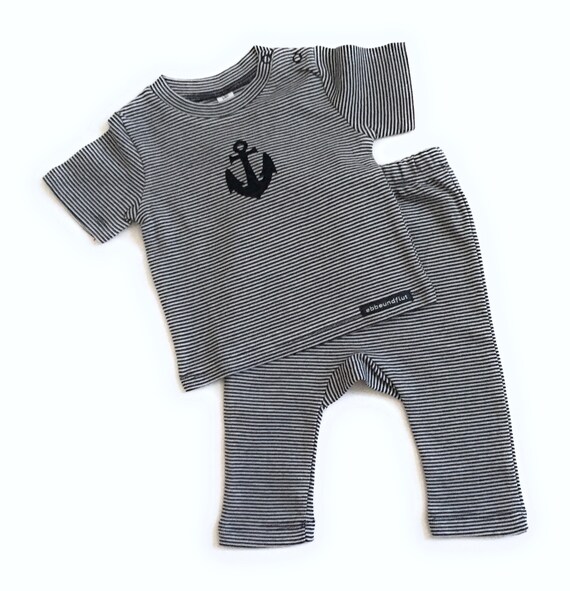 Maritime Baby-set Anchor-blue/white-fair & bio-baby, gift for birth, Babyshirt anchor, shirt striped, set anchor, organic cotton