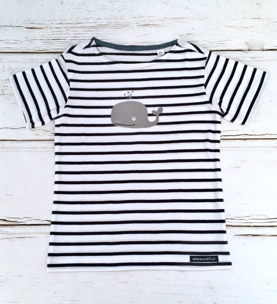 Ebb and Flow Children's T-Shirt Whale - white/blue stripes - Fair Trade & Organic - Children's Shirt Stripes, maritime, ebb and flow®