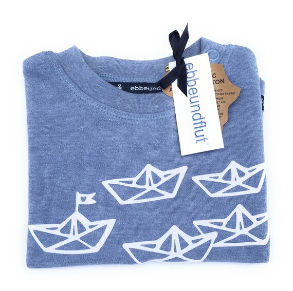Ebb and flow maritime baby shirt "paper boat" light blue, Hamburg gift, baby gift for birth, ebbe und flut®