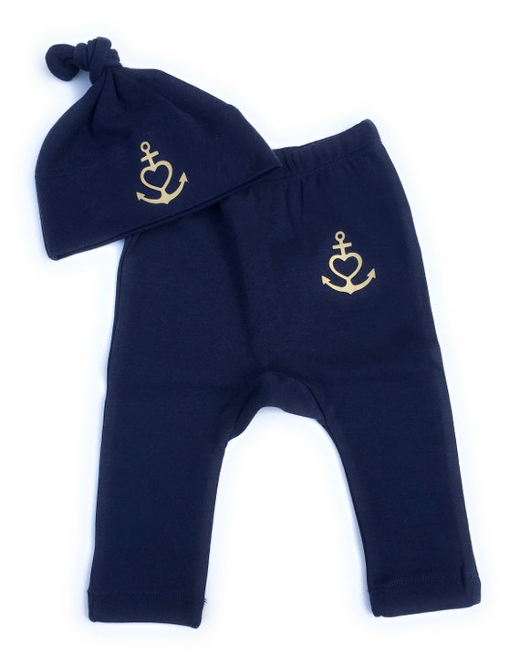 Ebb and flow baby set "Anchor with heart" blue gold - Fair Trade & Organic - Baby gift for birth, faith, love, hope, ebb and flow®