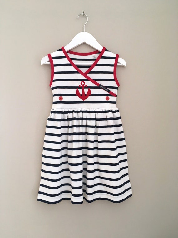 ebbe und flut® dress anchor white red stripes - anchor stripes, Breton dress girls, maritime children's dress anchor