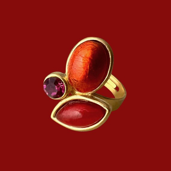 Ebb and Flow Statement Ring Baltic Gold Orange Fuchsia - elegant women's ring, handcrafted designer jewelry