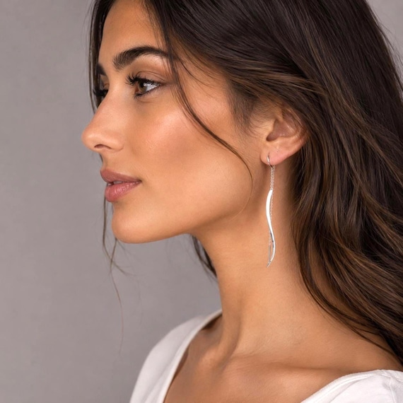 Wellen-Durchzieher Ohrringe aus 925 Sterling Silber - elegante Ohrringe
