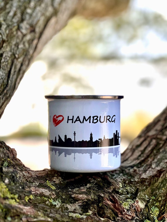 Ebb and Flow Enamel Cup I Love Hamburg - Maritime Mug Gift Hamburg Silhouette, Hamburg Motif, Printed Cup