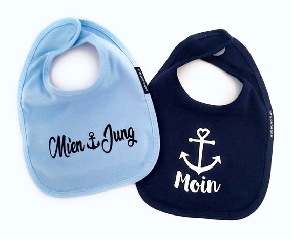 Ebbe und Flut Bib Set Moin & Mien Jung - Fair Trade Organic - Low German, Baby Gifts for Birth, ebbe und flut®