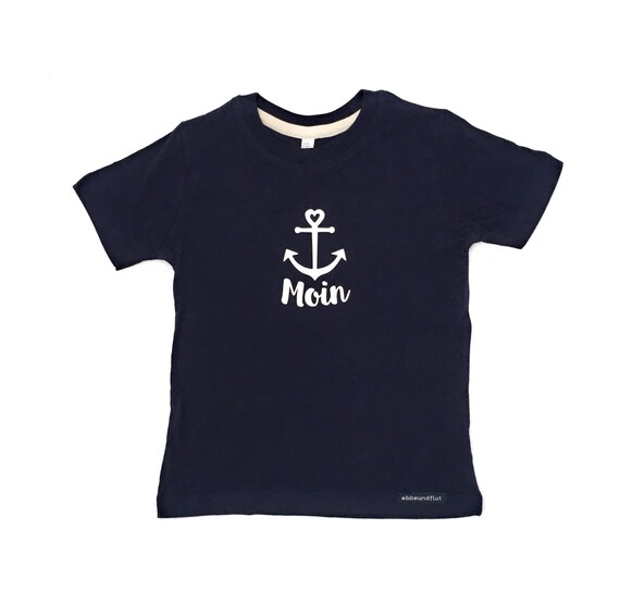 Kids T-Shirt "Moin" - Fair Trade & Organic - Dark Blue Shirt Moin with Anchor, East Frisia, North Sea, Baltic Sea, Coast, Northern Germany