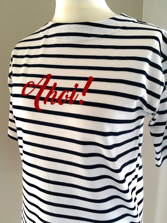 Women's Breton Shirt Ahoi - White/Blue Striped - Maritime Women's Shirt Ahoi, Breton Shirt Stripes - Loose Fit, 1/2 Arm