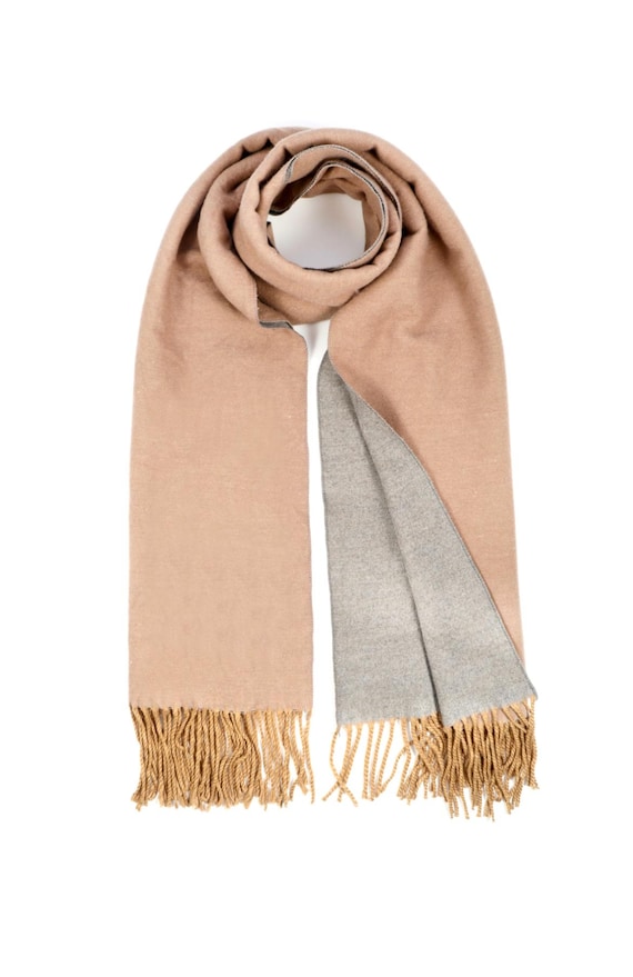 Ebb and flow reversible scarf camel/grey