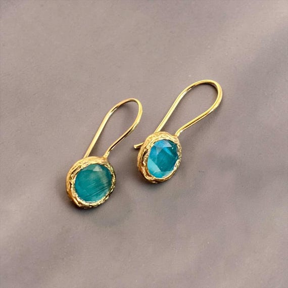 Ebb and Flow Gold Turquoise Drop Earrings, Small - Baltic Gold Earrings, Minimalist and Elegant, 24-Carat Gold Plated, Size S