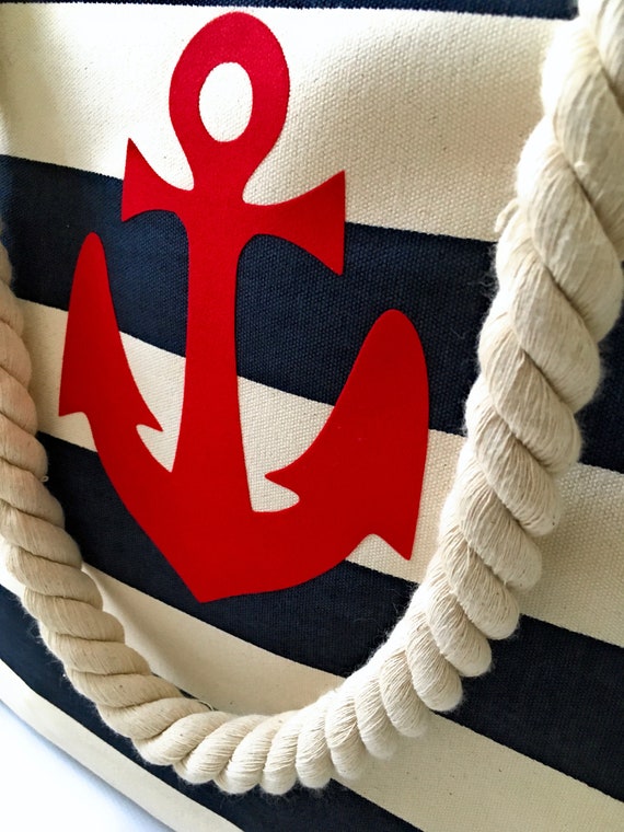 Large beach bag maritim Anchor Hamburg - made of linen canvas, Hamburg gift, striped beach bag anchor love