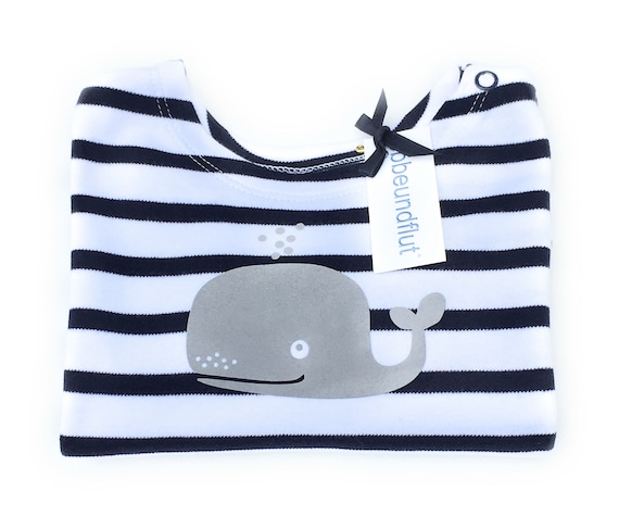 Ebb and flow maritime long-sleeved shirt whale - baby gift for birth, long-sleeved shirt whale striped by ebbe und flut®