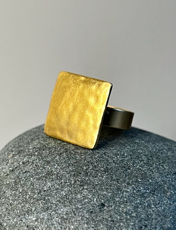 Ebb and Flow Ring Baltic Sea Gold square - 22K matt gold plated - Ring gold plated by ebbe und flut®