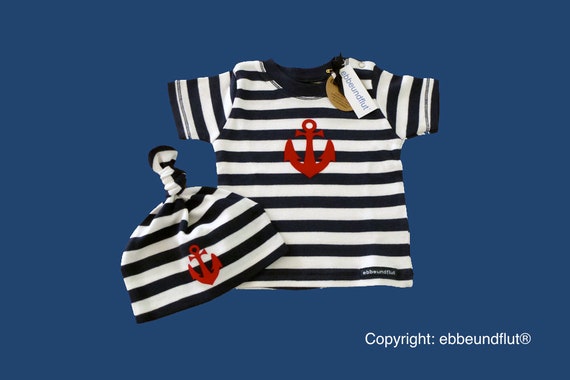 Maritime baby shirt & cap ANKER HAMBURG - fair - Hamburg Gift, gift for birth, baby, baby shirt, baby set, ebb and flow®