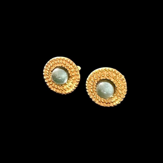 Aurelia Baltic Gold Stud Earrings - 22K gold-plated stud earrings with Baltic green glass stone - Maritime jewelry art - handmade