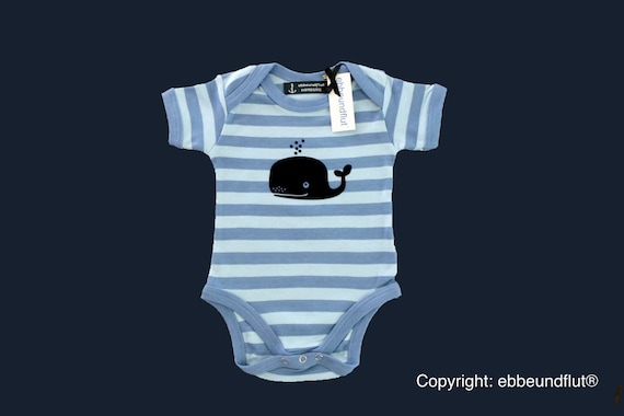 Maritime Baby Body Whale - Fair Trade & Organic, Baby Gift for Birth, Baby Romper Whale Striped, Ebb and Flow®