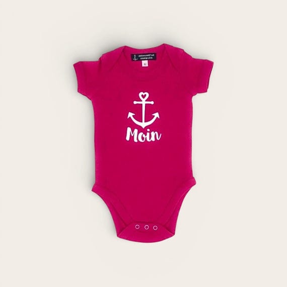 Ebb and Flow Baby Bodysuit Moin with Anchor Pink - Baby Gift for Birth, Baby Romper Moin Pink