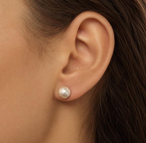 Ebb and Flow Silver Ball Stud Earrings - Matte solid silver balls, ice-matte, 6 mm, handmade