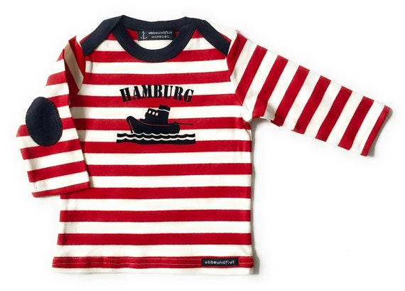 Maritime Baby Shirt Long Sleeve Tug Hamburg - Fair Trade & Organic - red white - Baby gift for birth, ebb and flow®