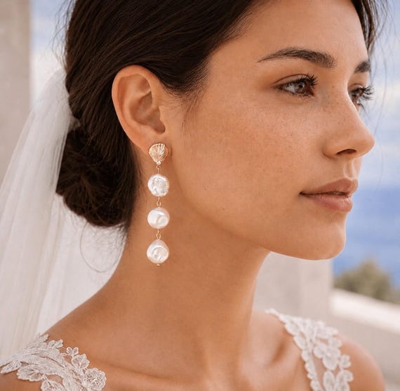Ebb and Flow Bridal Earrings with Keshi Pearls and Zircon - Timeless & Feminine