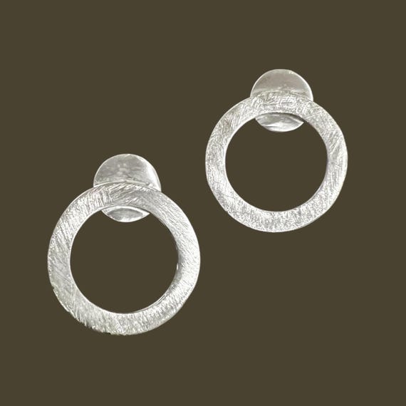 Ebb and Flow Stud Earrings, Silver, North Sea Tidal Circle, Solid Silver, Icematt, Matte Silver