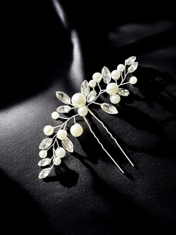 Haarnadel Braut mit Perlen und Kristallen, Haarschmuck, Braut, Boho-Stil, zart, romantisch. Brautfrisur Haarpin im Vintage Stil