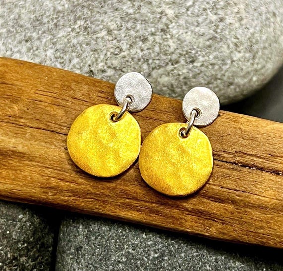 Ebb and Flow Kattegat Gold and Silver Stud Earrings - Round, matte gold-plated, matte silver-plated - Earrings by ebbe und flut®